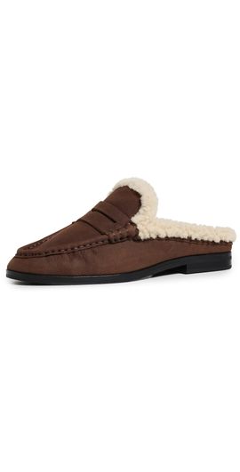SIMKHAI SIMKHAI Dean Shearling Loafer Mules Cacao Ecru
