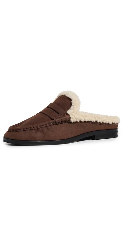 SIMKHAI SIMKHAI Dean Shearling Loafer Mules Cacao Ecru