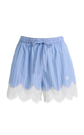 SIMKHAI SIMKHAI Emmie LaceTrimmed Striped Cotton Shorts