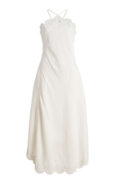 SIMKHAI SIMKHAI Gillian Embroidered LinenBlend Midi Dress