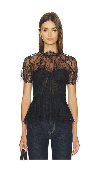 SIMKHAI SIMKHAI Kehlani Lingerie Lace Short Sleeve Bustier Top