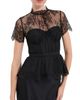 SIMKHAI SIMKHAI Kehlani Lingerie Lace Short Sleeve Bustier Top Black - 1