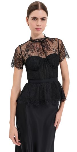 SIMKHAI SIMKHAI Kehlani Lingerie Lace Short Sleeve Bustier Top Black