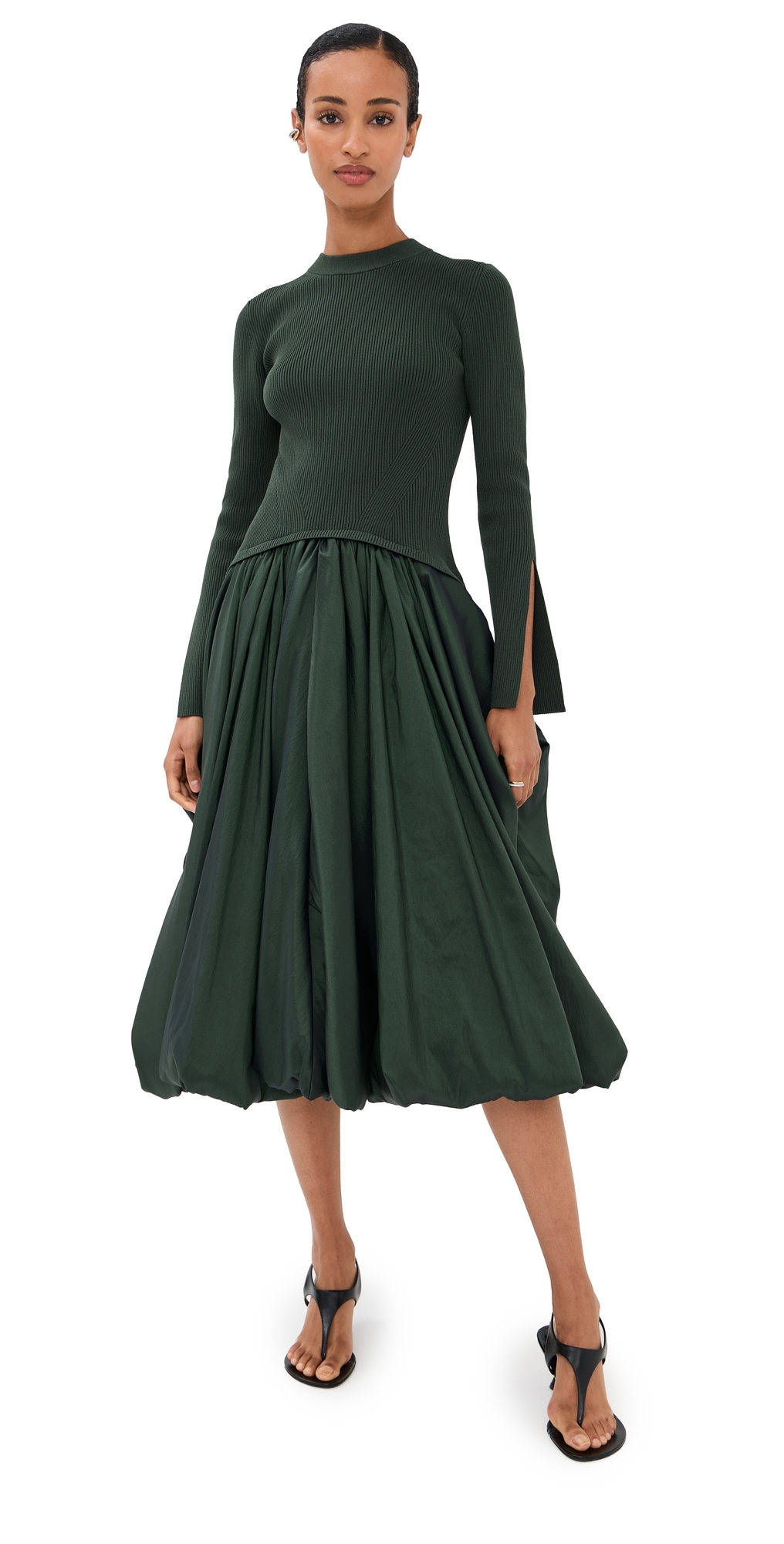 SIMKHAI - Kenlie Mock Neck Midi Dress Cypress S