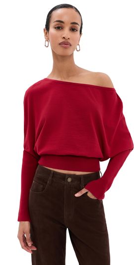 SIMKHAI SIMKHAI Lavina Draped Off Shoulder Sweater Lipstick