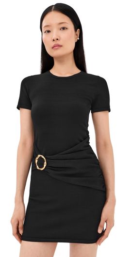 SIMKHAI SIMKHAI Leni Short Sleeve Draped Mini Dress Black