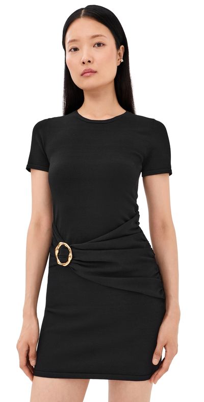 SIMKHAI SIMKHAI Leni Short Sleeve Draped Mini Dress Black