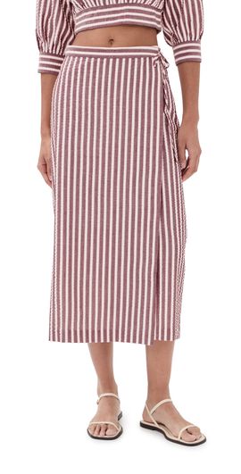 SIMKHAI SIMKHAI Monty Wrap Midi Skirt Oxblood Stripe