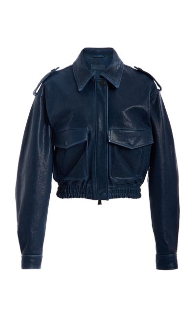 SIMKHAI SIMKHAI Roland Leather Cropped Jacket Blue