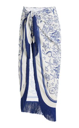 SIMKHAI SIMKHAI Russo Fringed Pareo LinenBlend Maxi Skirt