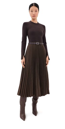 SIMKHAI SIMKHAI Trista Long Sleeve Midi Dress DARK CHOCOLATE MULTI