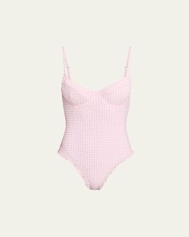 SIMKHAI Suni Textured Gingham One-Piece Swimsuit