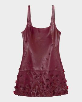 SIMKHAI Talen Floral-Embellished Faux Leather Mini Dress