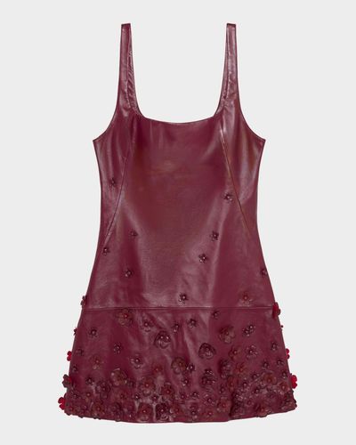 SIMKHAI Talen Floral-Embellished Faux Leather Mini Dress