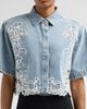 SIMKHAI Women's Albaine Floral-Embroidered Denim Shirt - 5
