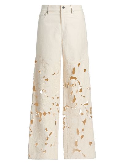 SIMKHAI Women's Betty Floral Cut Out Straight-Leg Jeans