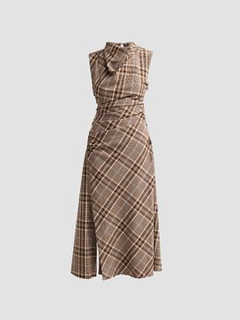 SIMKHAI Women's Burke Plaid Ruched Midi Dress