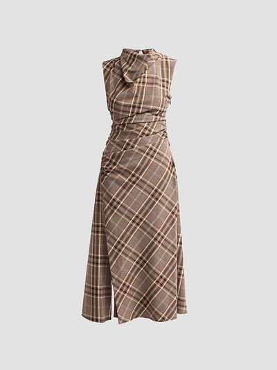 SIMKHAI Women's Burke Plaid Ruched Midi Dress