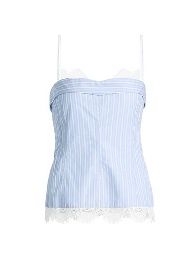 SIMKHAI Women's Contrast Lace-Trim Poplin Bustier Top