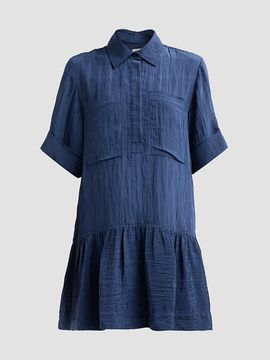 SIMKHAI Women's Cris Crinkled Drop-Waist Mini Shirtdress