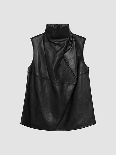 SIMKHAI Women's Halley Cowlneck Leather Top