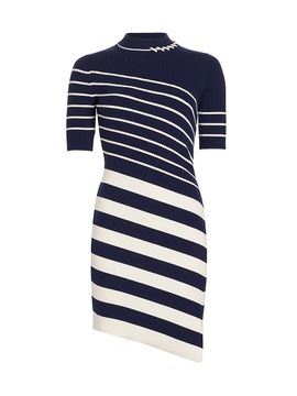 SIMKHAI Women's Noah Asymmetric Stripe Ribbed Wool Minidress