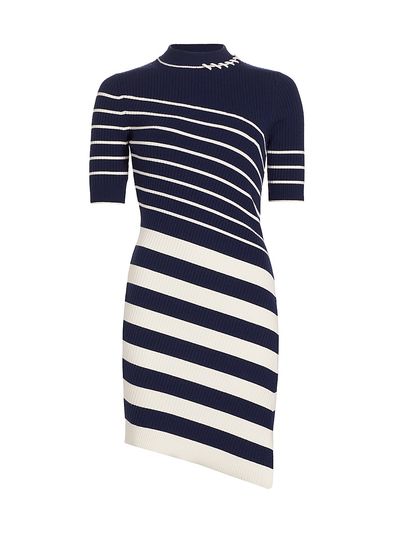 SIMKHAI Women's Noah Asymmetric Stripe Ribbed Wool Minidress