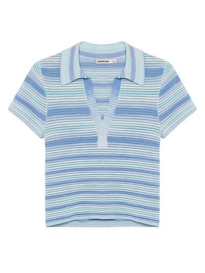 SIMKHAI Women's Paxton Striped Knit Polo Shirt