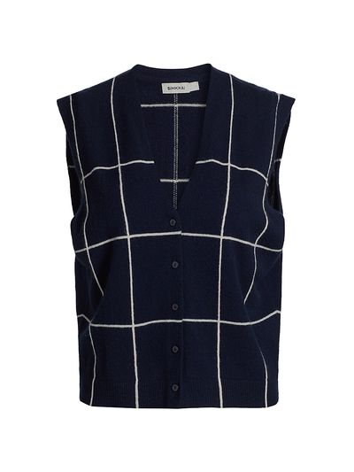 SIMKHAI Women's Rozzi Windowpane Cashmere Vest