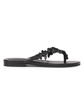 SIMKHAI Women's Willow Flower-Appliqué Leather Thong Sandals