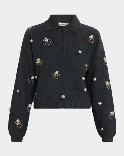SIMKHAI Zarelle Embellished Wool & Cashmere Polo Sweater