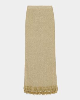 SIMKHAI Zeni Fringe-Trim Metallic Knit Midi Skirt