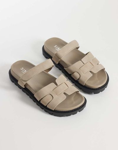 SIMMI Shoes SIMMI London Adelle chunky sandal slides in beige-Neutral