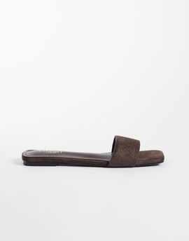 SIMMI Shoes Simmi London Anika embossed slip on flat sandals in brown faux suede