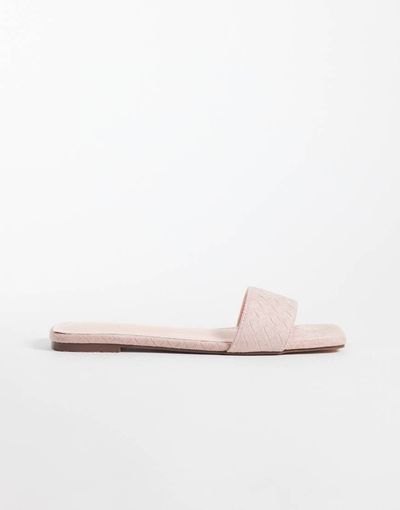 SIMMI Shoes Simmi London Anika embossed slip on flat sandals in pink faux suede