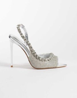 SIMMI Shoes Simmi London Arkouz slingback peep toe sandals in silver glitter