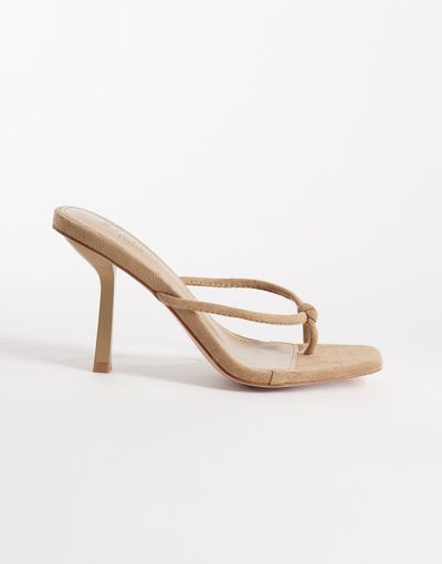 SIMMI Shoes Simmi London Asra heeled mule sandals in taupe suedette-Neutral