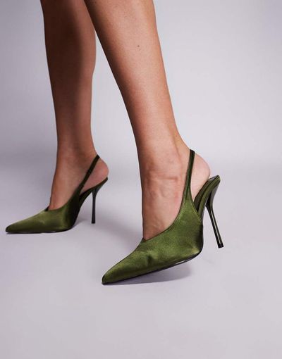 SIMMI Shoes Simmi London Bexley heeled pumps in olive satin-Green