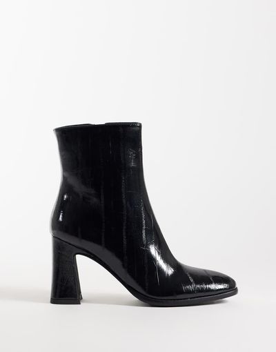 SIMMI Shoes Simmi London Briar block heel ankle boots in black faux eel