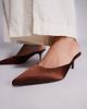 SIMMI Shoes Simmi London Carson kitten heel mules in chocolate satin-Brown - 1