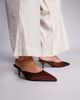SIMMI Shoes Simmi London Carson kitten heel mules in chocolate satin-Brown - 2