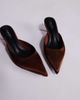 SIMMI Shoes Simmi London Carson kitten heel mules in chocolate satin-Brown - 4