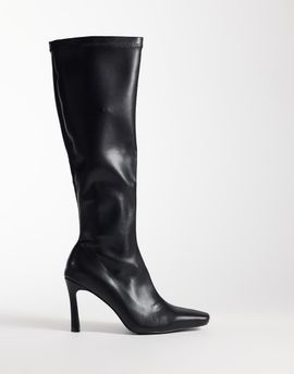 SIMMI Shoes Simmi London Casey heeled sock knee boots in black
