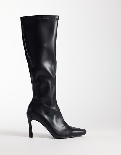 SIMMI Shoes Simmi London Casey heeled sock knee boots in black