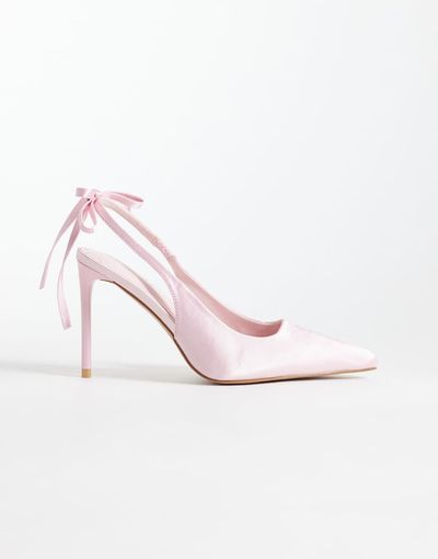 SIMMI Shoes SIMMI London Celina slingback heeled shoes with bow ankles in pink satin