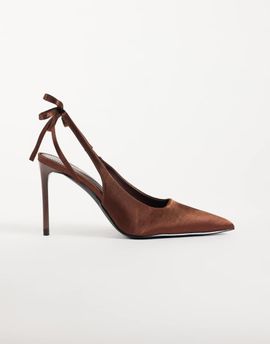 SIMMI Shoes Simmi London Celina slingback heeled shoes with bow detail in brown satin