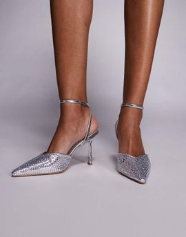 SIMMI Shoes Simmi London Cherie embellished tie leg heeled shoes in silver mirror
