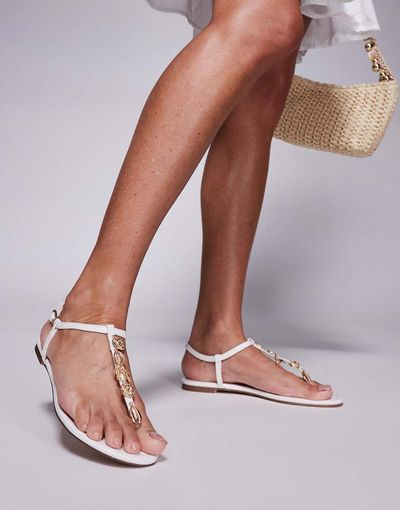 SIMMI Shoes SIMMI London Crya embellished strap thong sandals in white