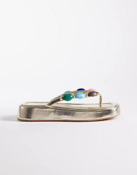 SIMMI Shoes Simmi London Daisy flatform flip flops with stones in gold