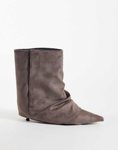 SIMMI Shoes Simmi London Dixee fold-over ruched ankle boots in gray suedette
